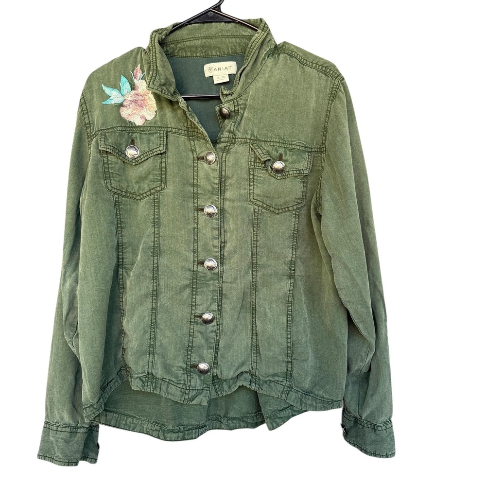 Ariat Jacket Womens XL Green Floral Embroidered Western Button Front Twill